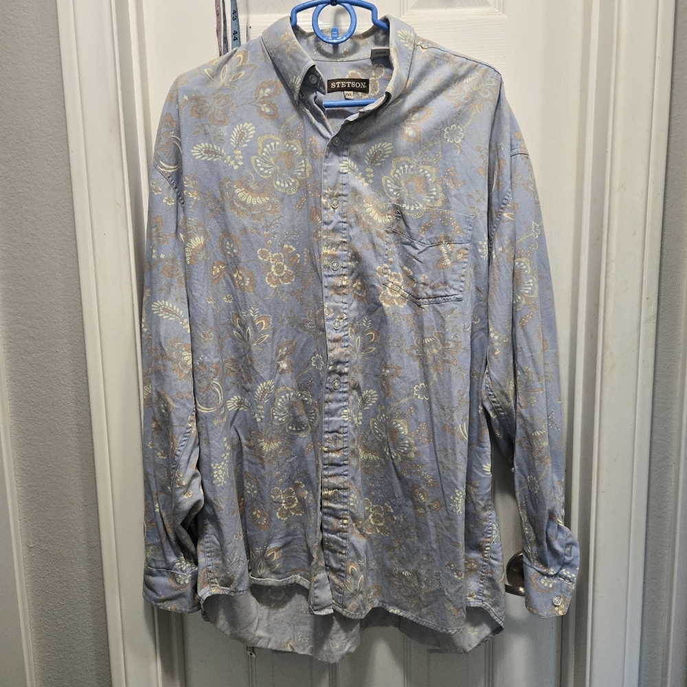 Stetson Men's Blue Floral Paisley Shirt Size 2XL